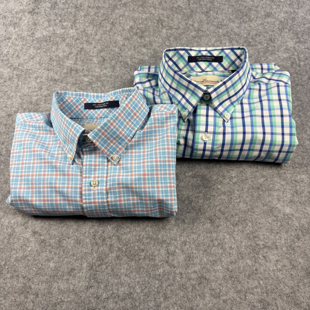 Lot of 2 - Cotton Brothers Button Down Shirts - Mens L (22x28) - Multi Plaid
